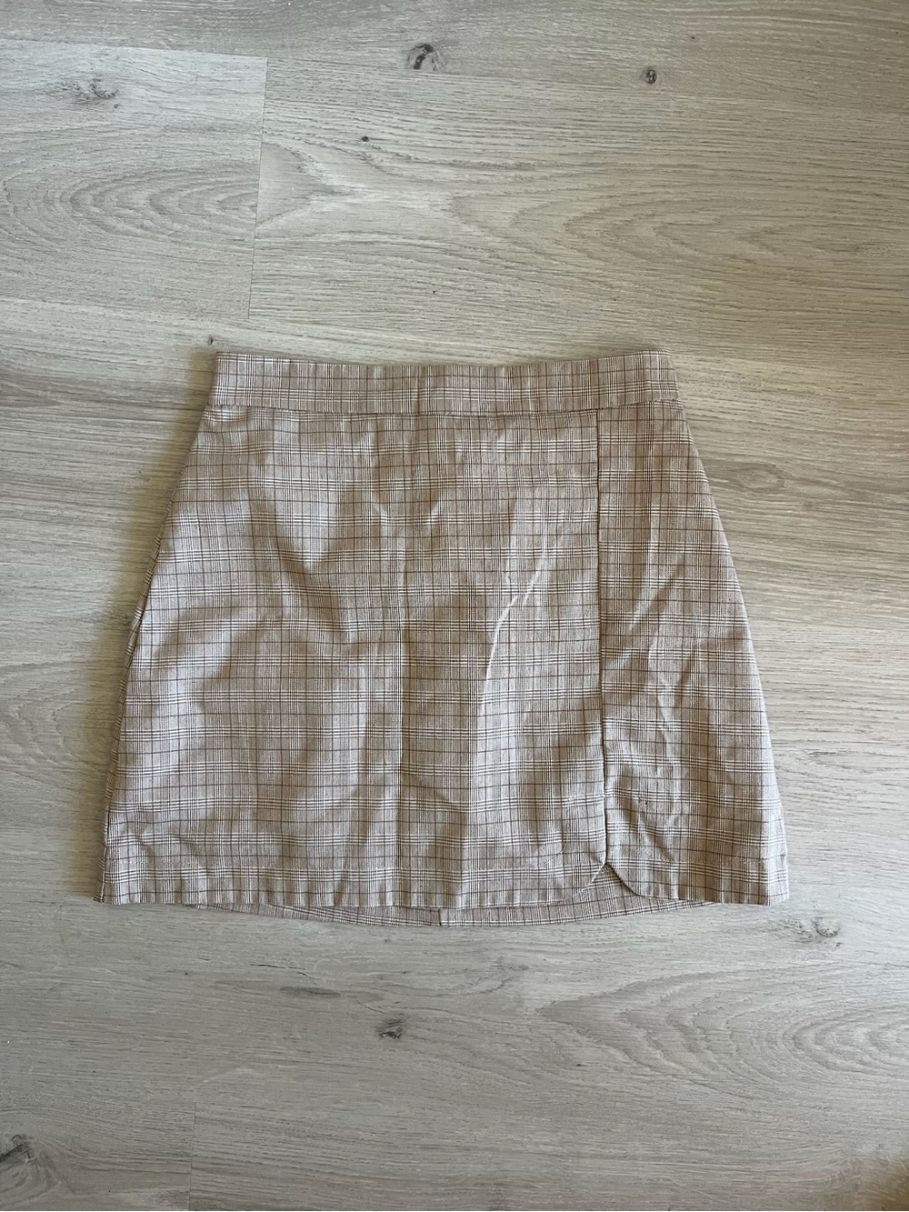 Beige Plaid Mini Skirt